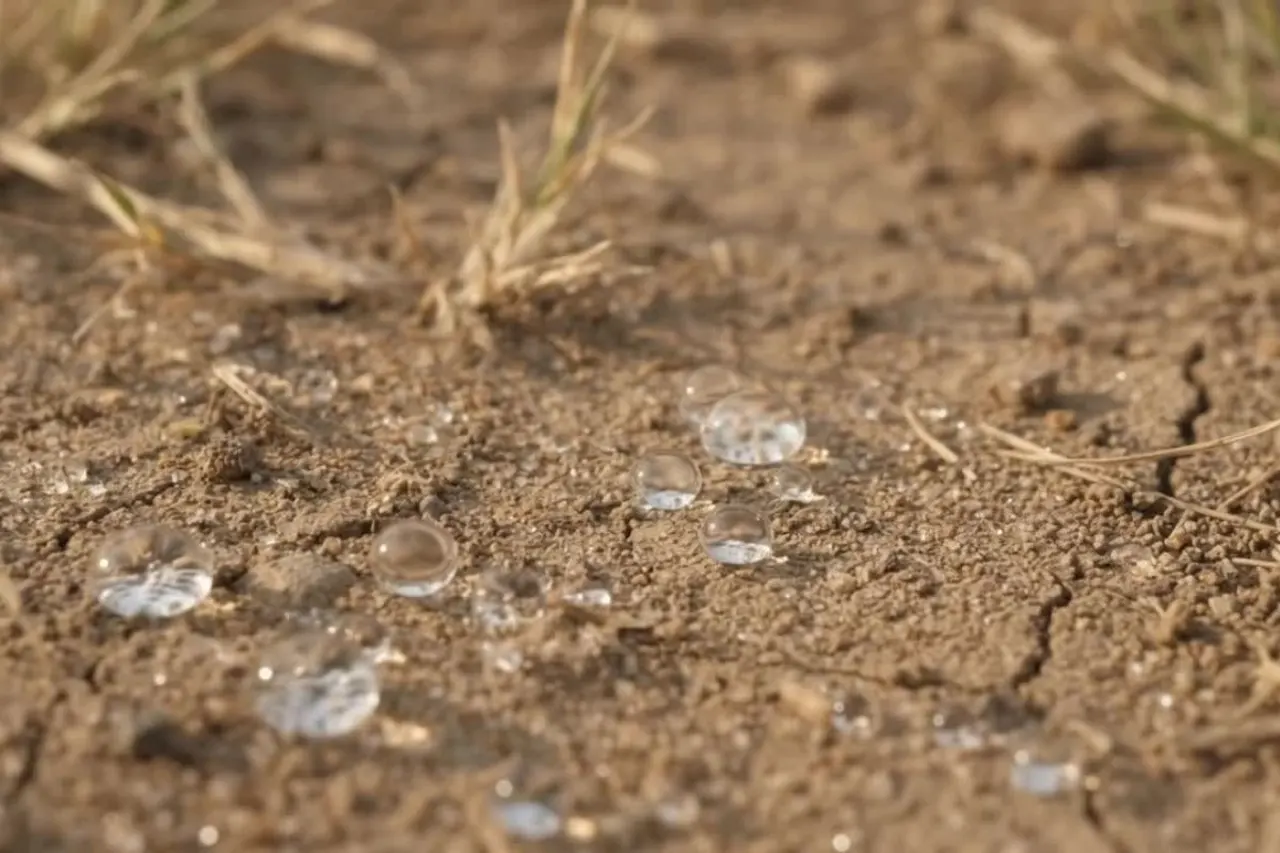 Water beading on dry hydrophobic soil instead of soaking in