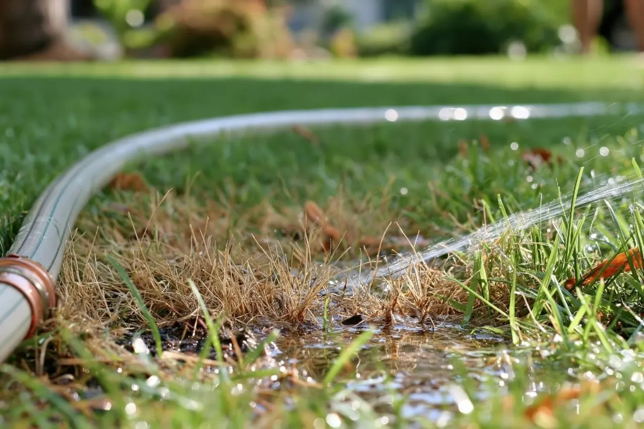 Water puddling on top of a hydrophobic lawn
