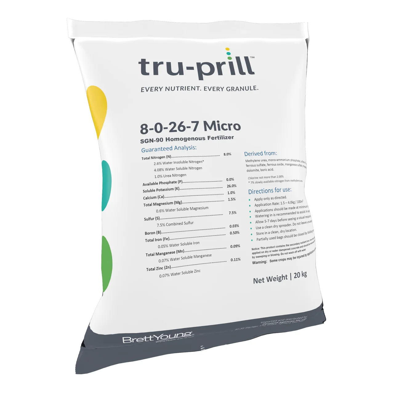 Tru-Prill 8-0-26+TE Premium Greens Grade Turf Fertiliser — 20kg · Greens, 90SGN