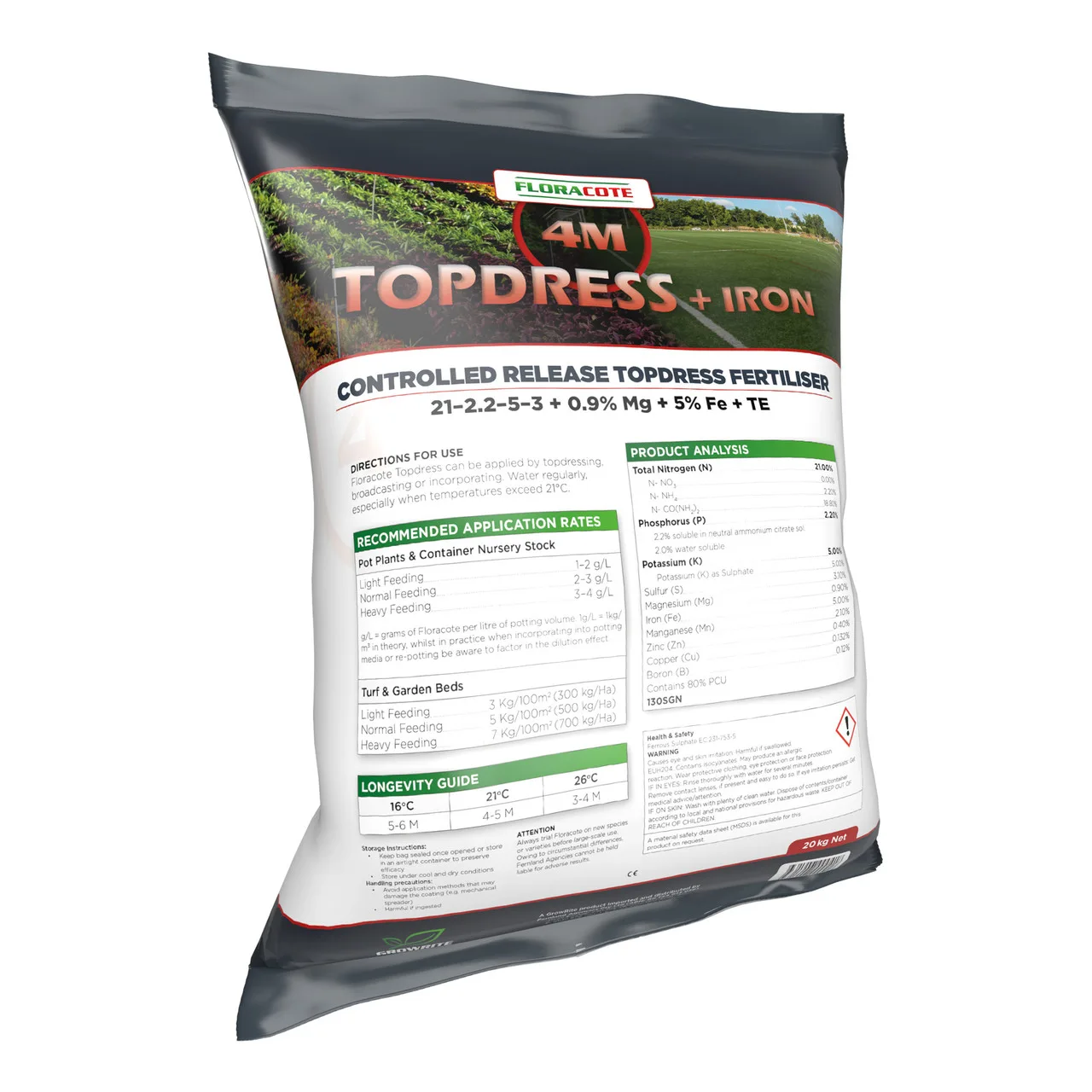 FloraCote Topdress + Iron controlled-release lawn fertiliser bag