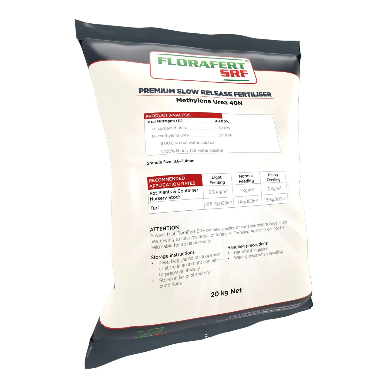 Methylene Urea 40N Fertiliser — 20kg · 3-4 Months · <1.5mm